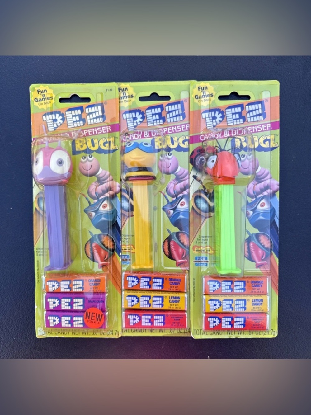 Vintage Lot of 3 Bugz Pez Dispensers (2000) on original cards [Retired]